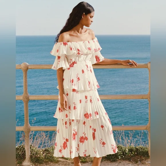 self portrait dress dresses Royal Grace Pleated Midi Dress M main image 1
